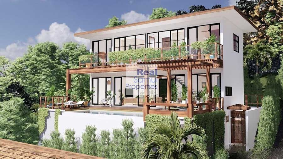 New 3-Bed Modern Asian Sea View Pool Villa, Bo Phut Hills